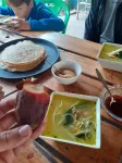 Déjeuner soupe puis crêpes partagé avec toute la famille qui nous accueille