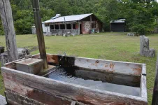 Tinaja dans un petit camping, sorte de bain en bois avec un poêle... posé dedans pour chauffer l'eau !